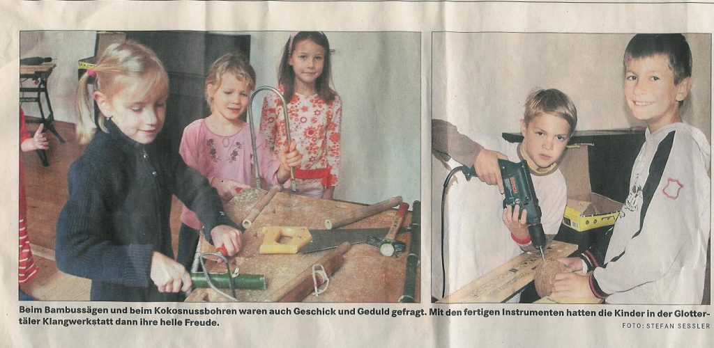 Zeitungsbild Ferienaktion Klangwerkstatt Instrumentenbau mit Kindern